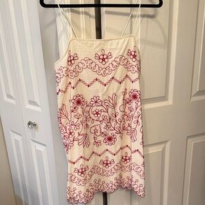 Cream and Red Embroidered Dress